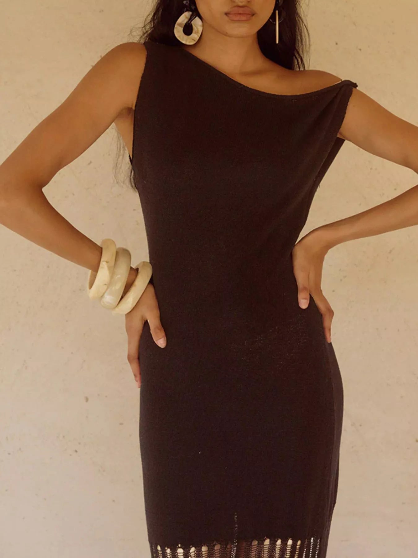 One-Shoulder Fringe Maxi Dress - Lara Moda