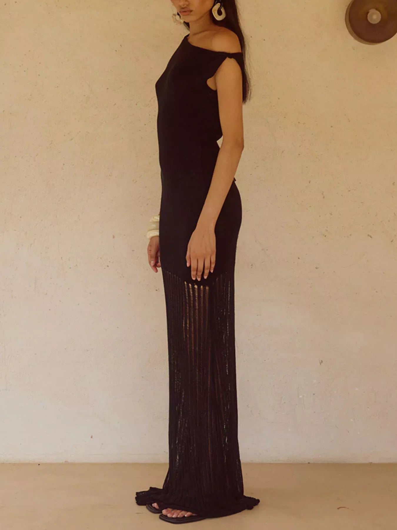 One-Shoulder Fringe Maxi Dress - Lara Moda