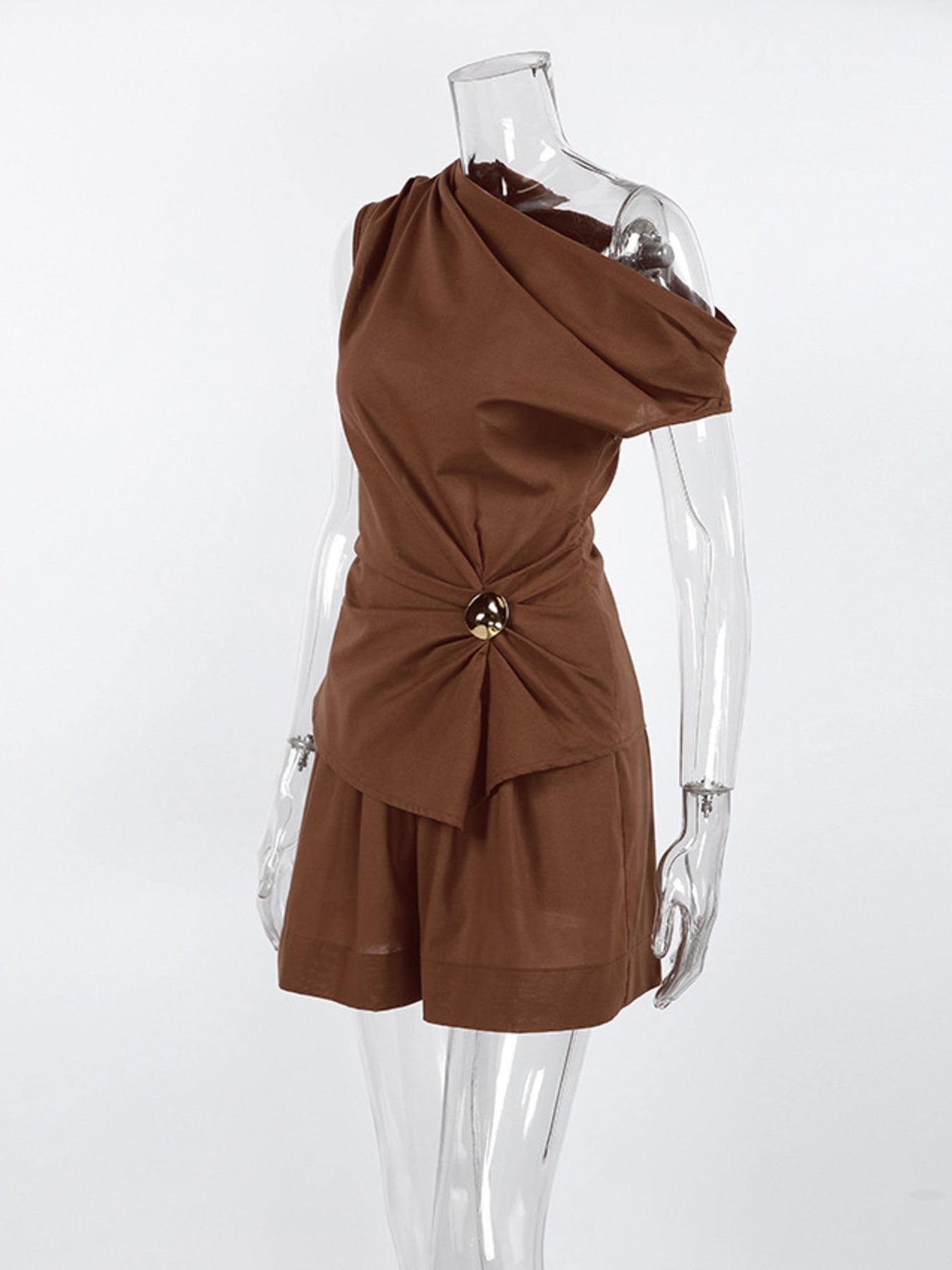 One-Shoulder Top and Shorts Set - Lara Moda