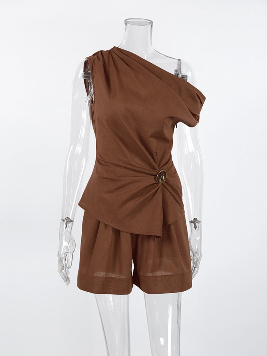 One-Shoulder Top and Shorts Set - Lara Moda