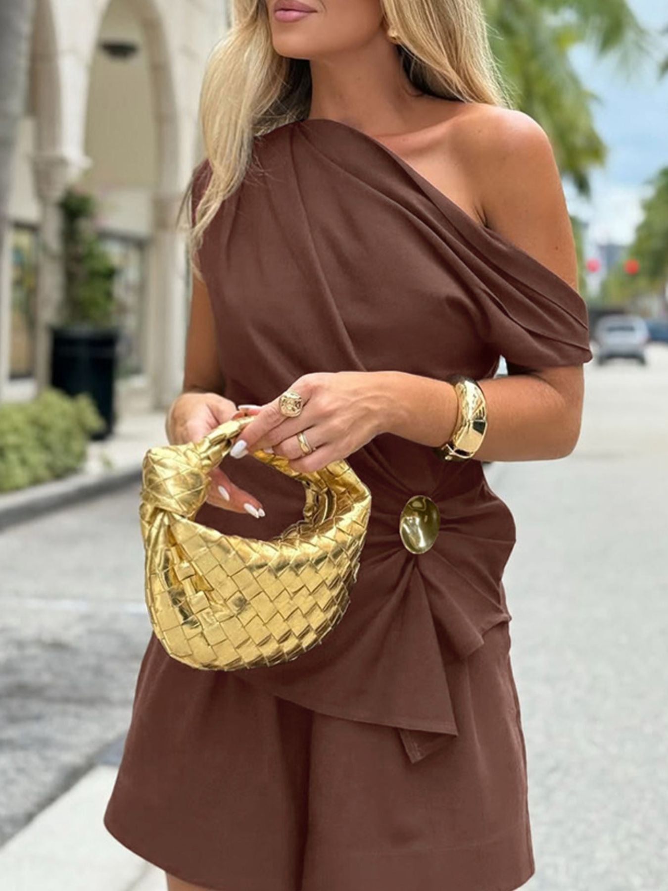 One-Shoulder Top and Shorts Set - Lara Moda