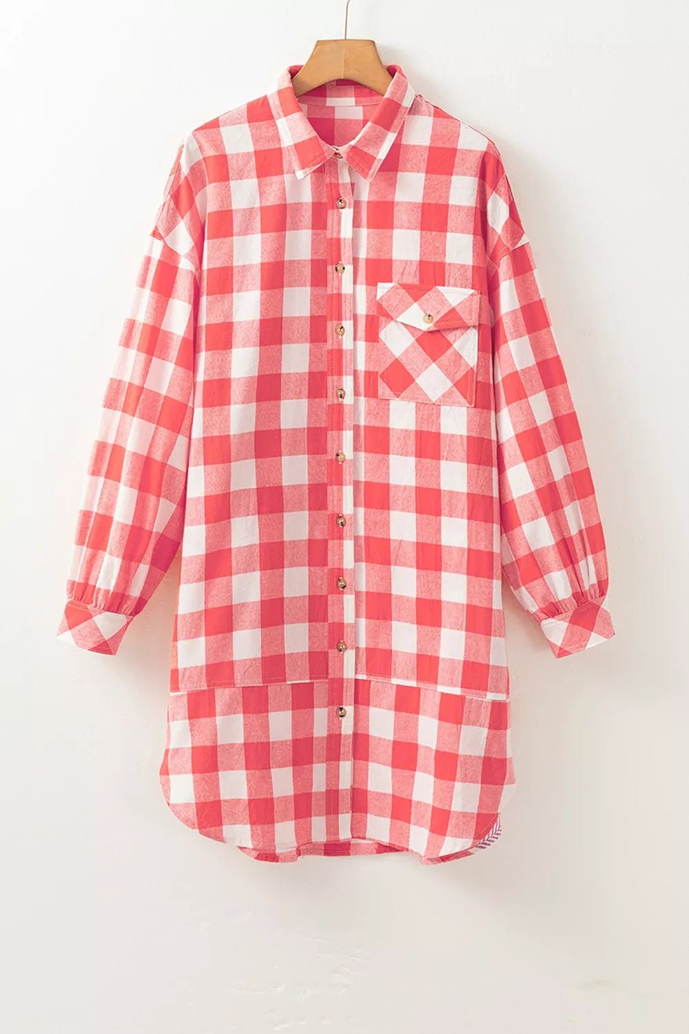 Oversized Plaid Button-Down Shirt Dress - Lara Moda
