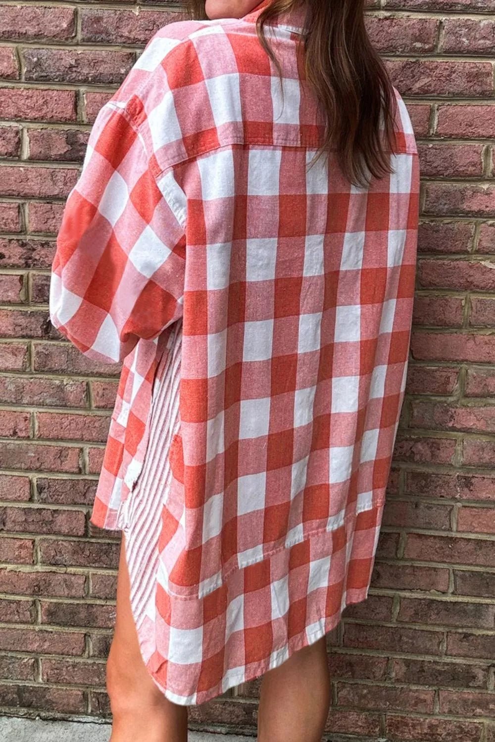 Oversized Plaid Button-Down Shirt Dress - Lara Moda