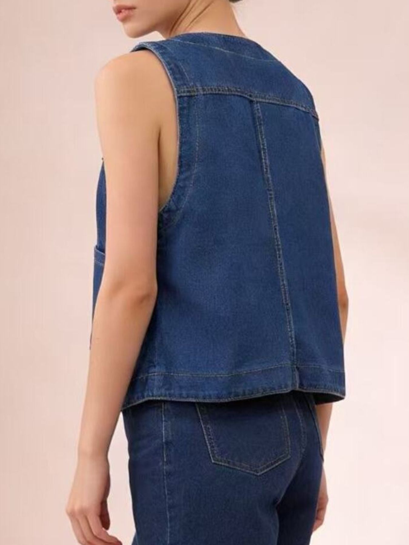 Plus Size Button-Down Denim Vest - Lara Moda