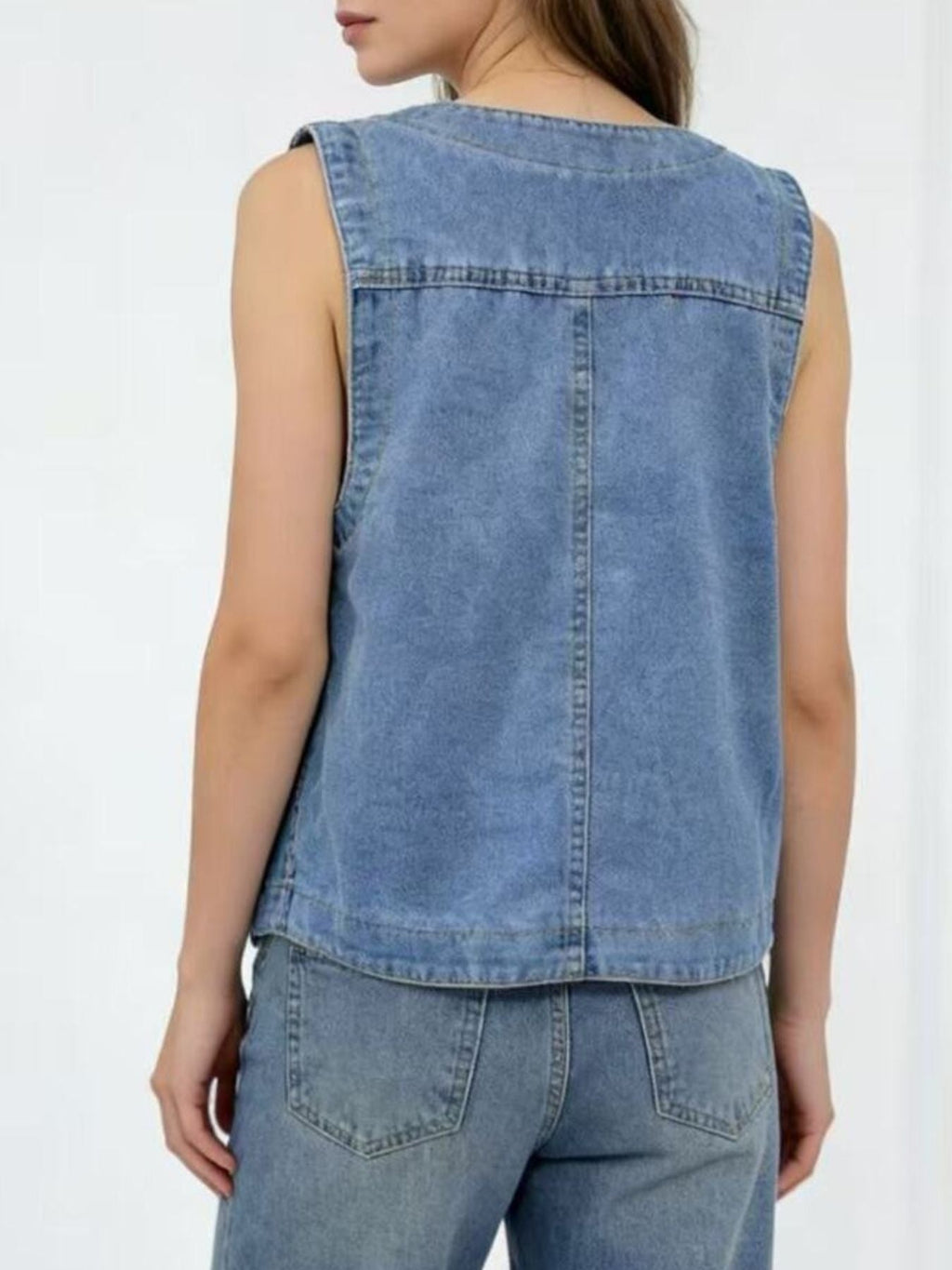 Plus Size Button-Down Denim Vest - Lara Moda