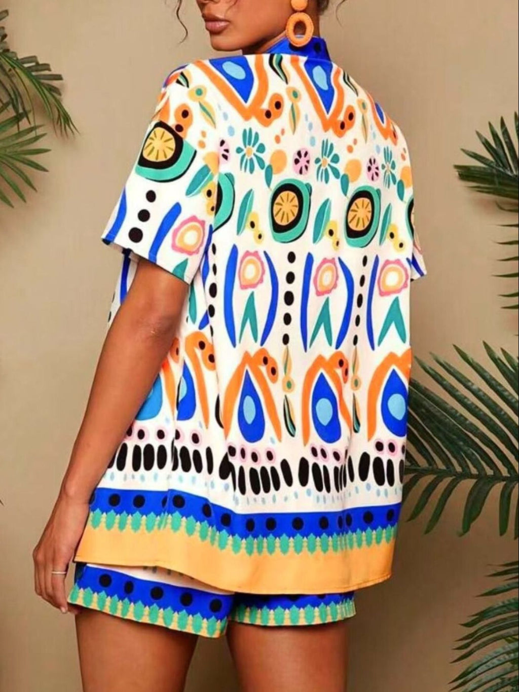 Printed Open Front Cardigan and Shorts Set - Lara Moda