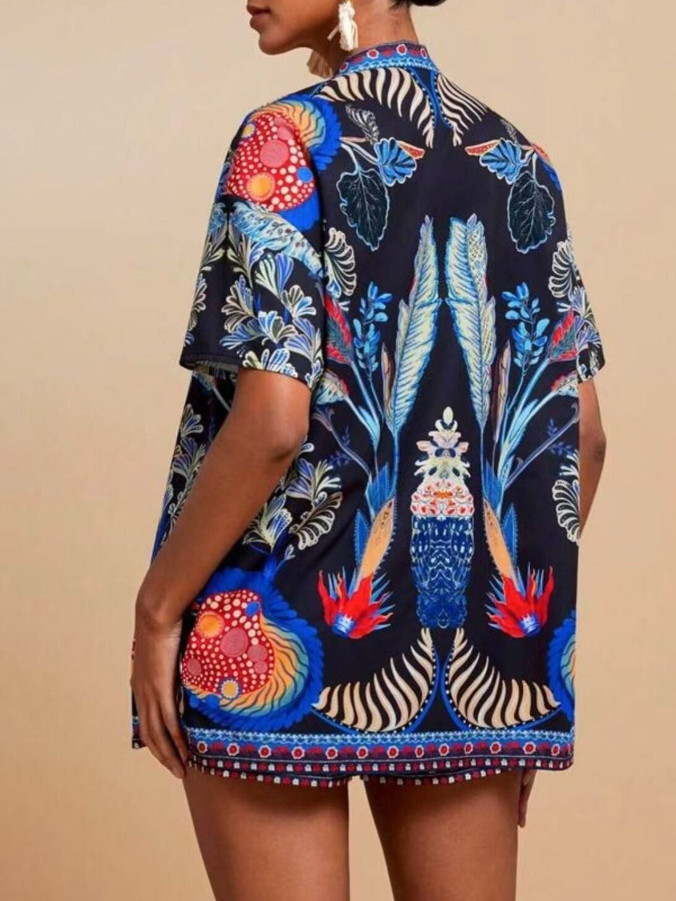 Printed Open Front Cardigan and Shorts Set - Lara Moda