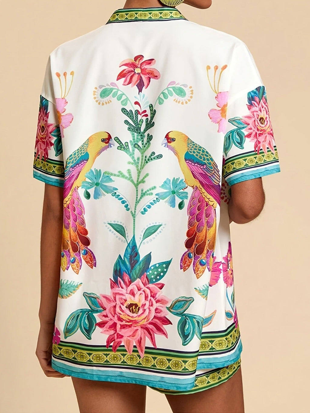 Printed Open Front Cardigan and Shorts Set - Lara Moda