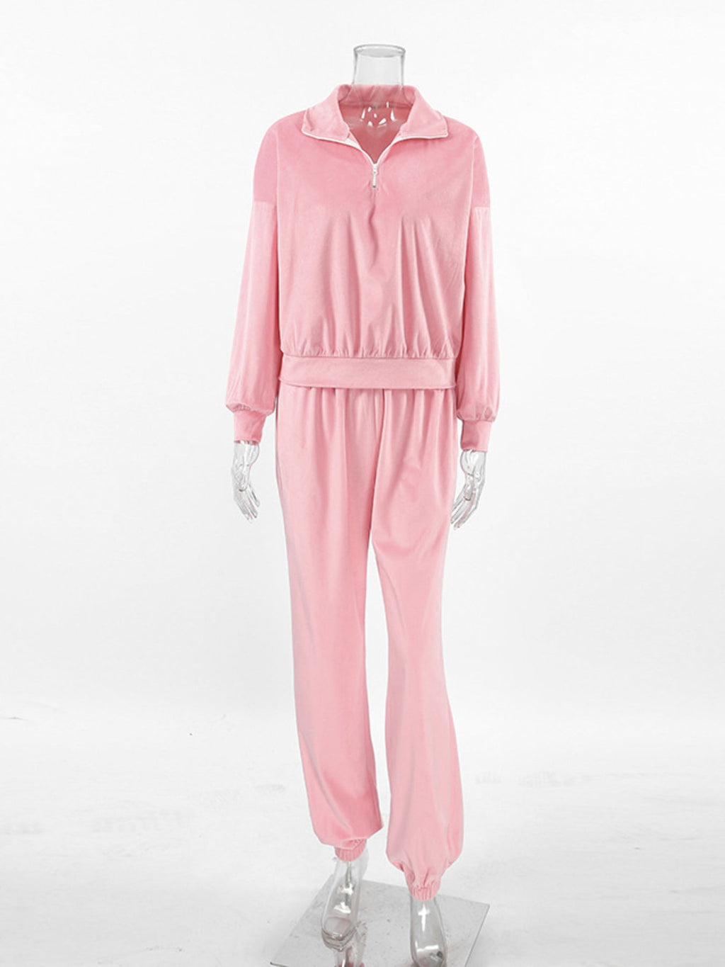 Quarter Zip Long Sleeve Top and Pants Set - Lara Moda