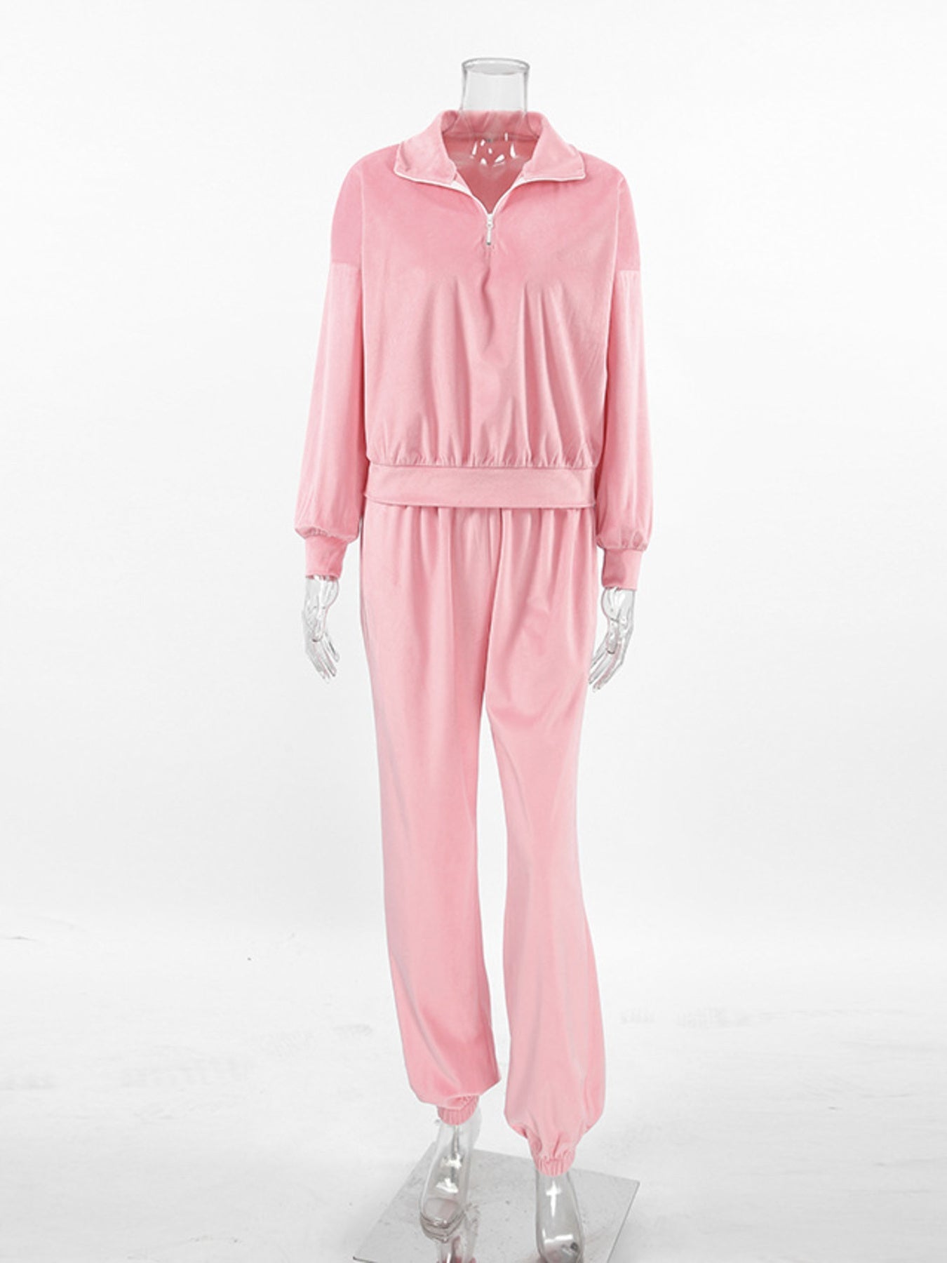Quarter Zip Long Sleeve Top and Pants Set - Lara Moda