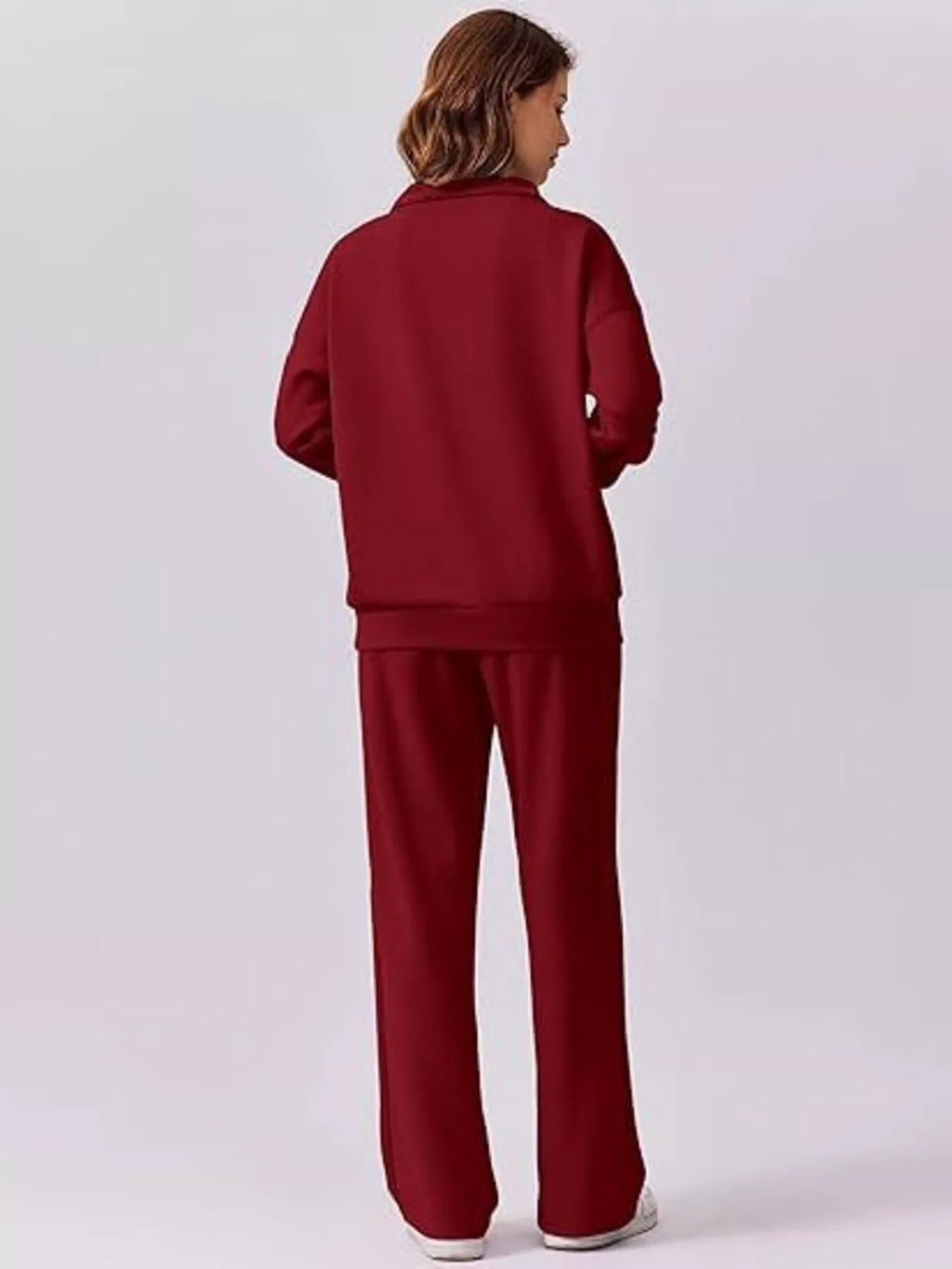 Relaxed Fit Quarter-Zip Top and Pants Set - Lara Moda