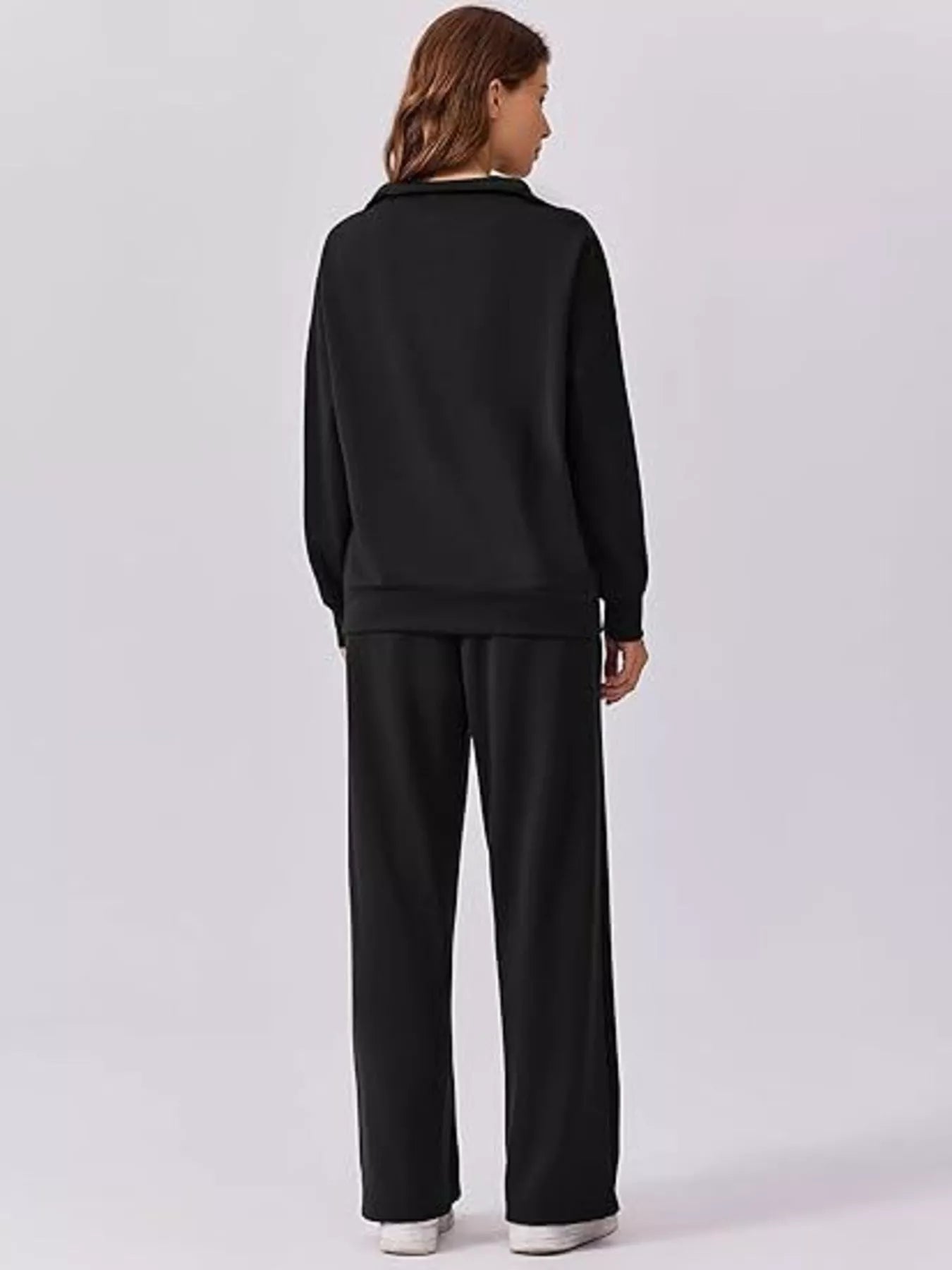Relaxed Fit Quarter-Zip Top and Pants Set - Lara Moda