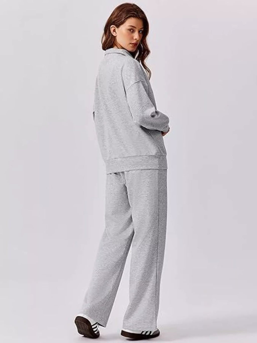Relaxed Fit Quarter-Zip Top and Pants Set - Lara Moda
