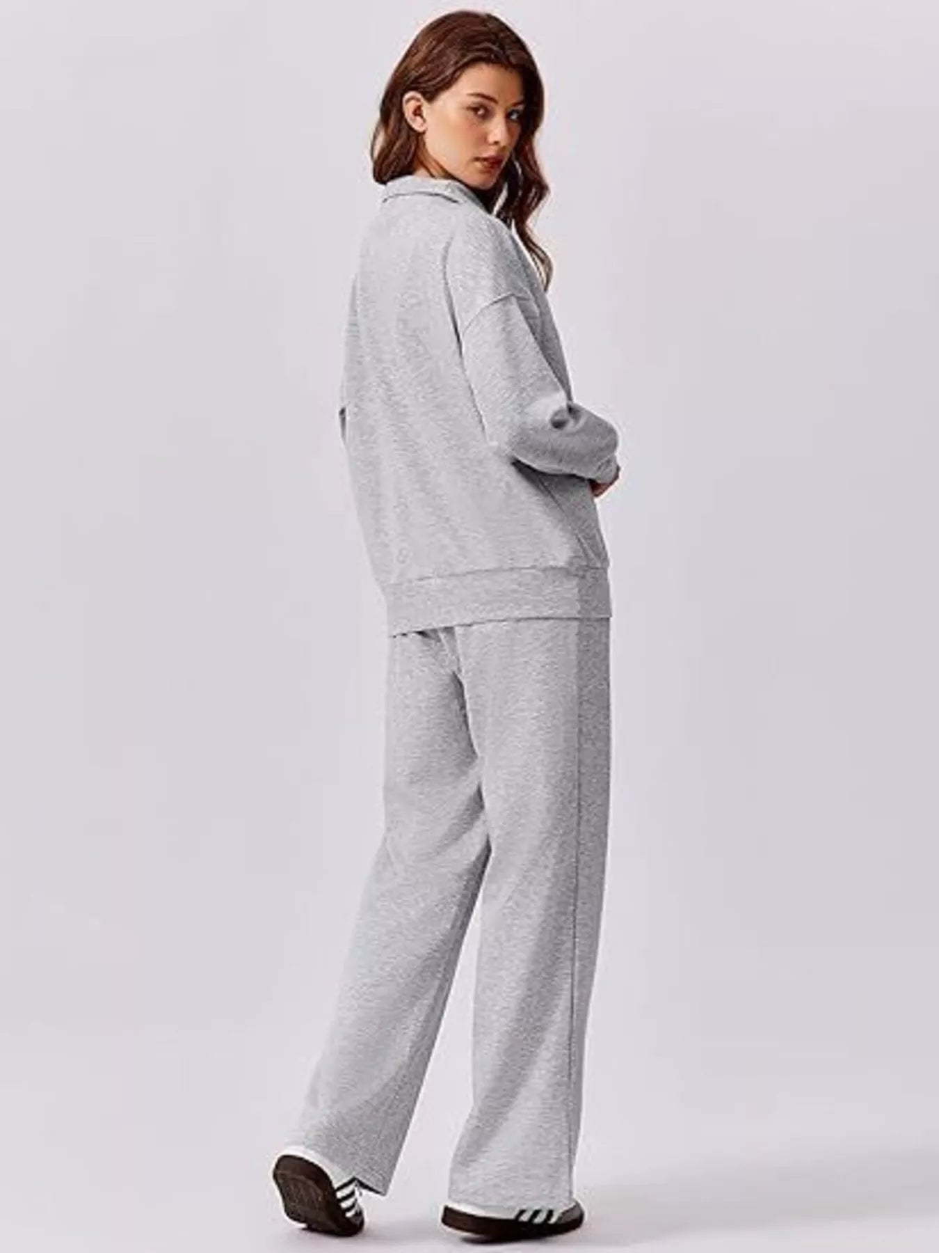 Relaxed Fit Quarter-Zip Top and Pants Set - Lara Moda