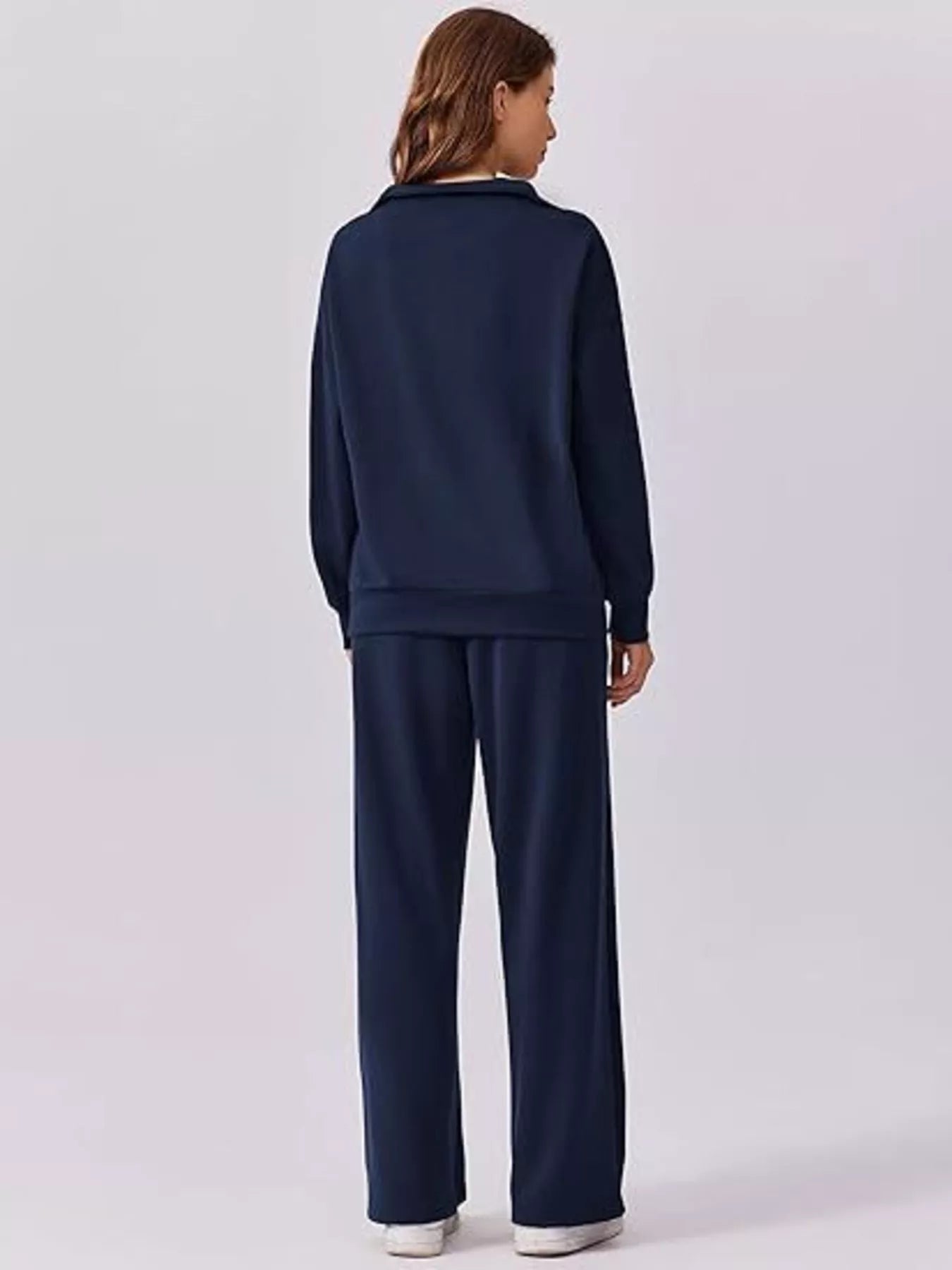 Relaxed Fit Quarter-Zip Top and Pants Set - Lara Moda