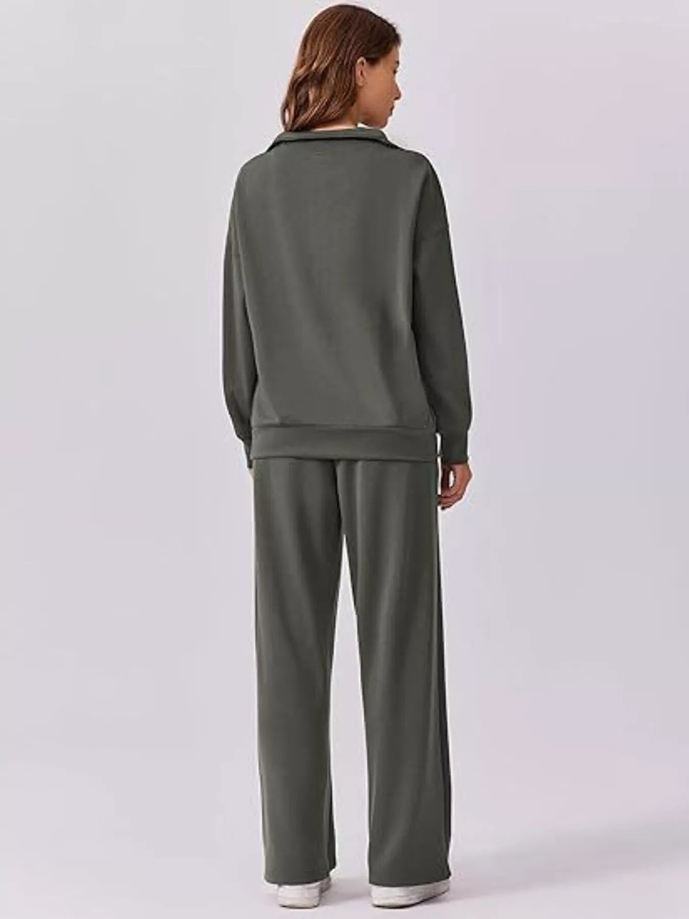 Relaxed Fit Quarter-Zip Top and Pants Set - Lara Moda