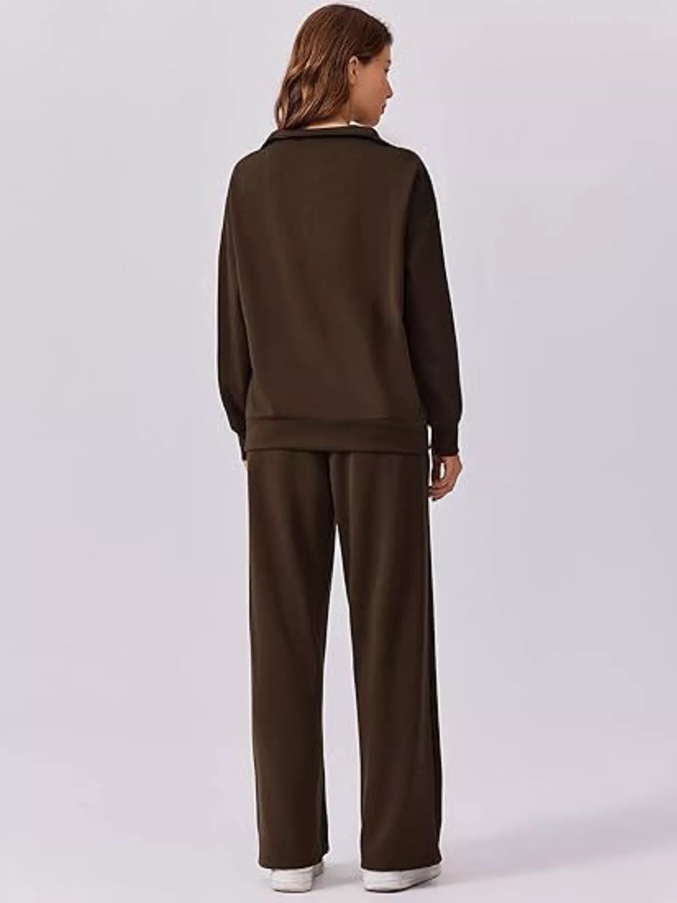 Relaxed Fit Quarter-Zip Top and Pants Set - Lara Moda