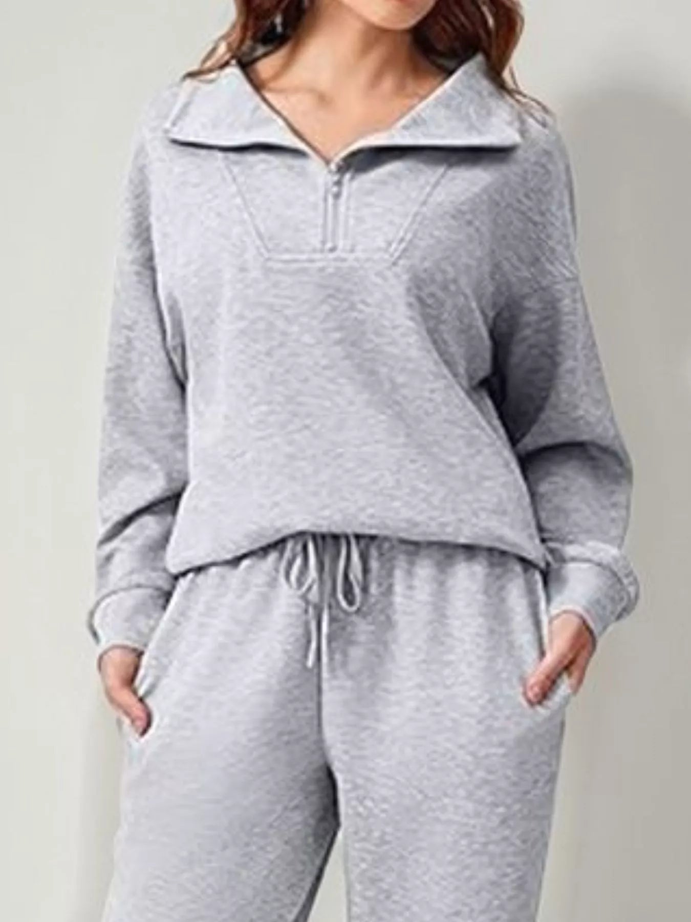 Relaxed Fit Quarter-Zip Top and Pants Set - Lara Moda