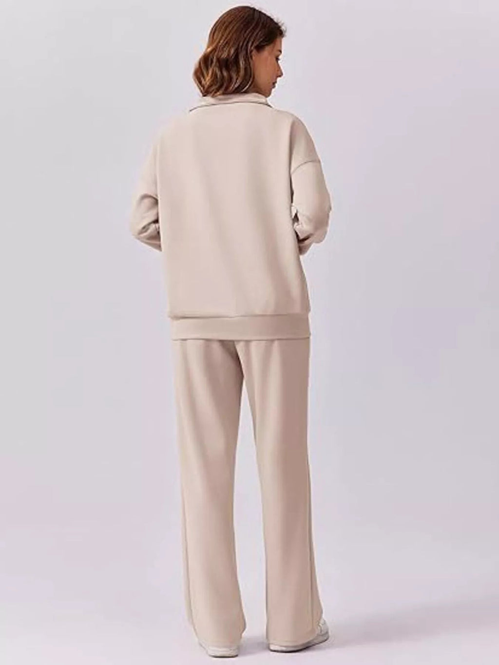 Relaxed Fit Quarter-Zip Top and Pants Set - Lara Moda