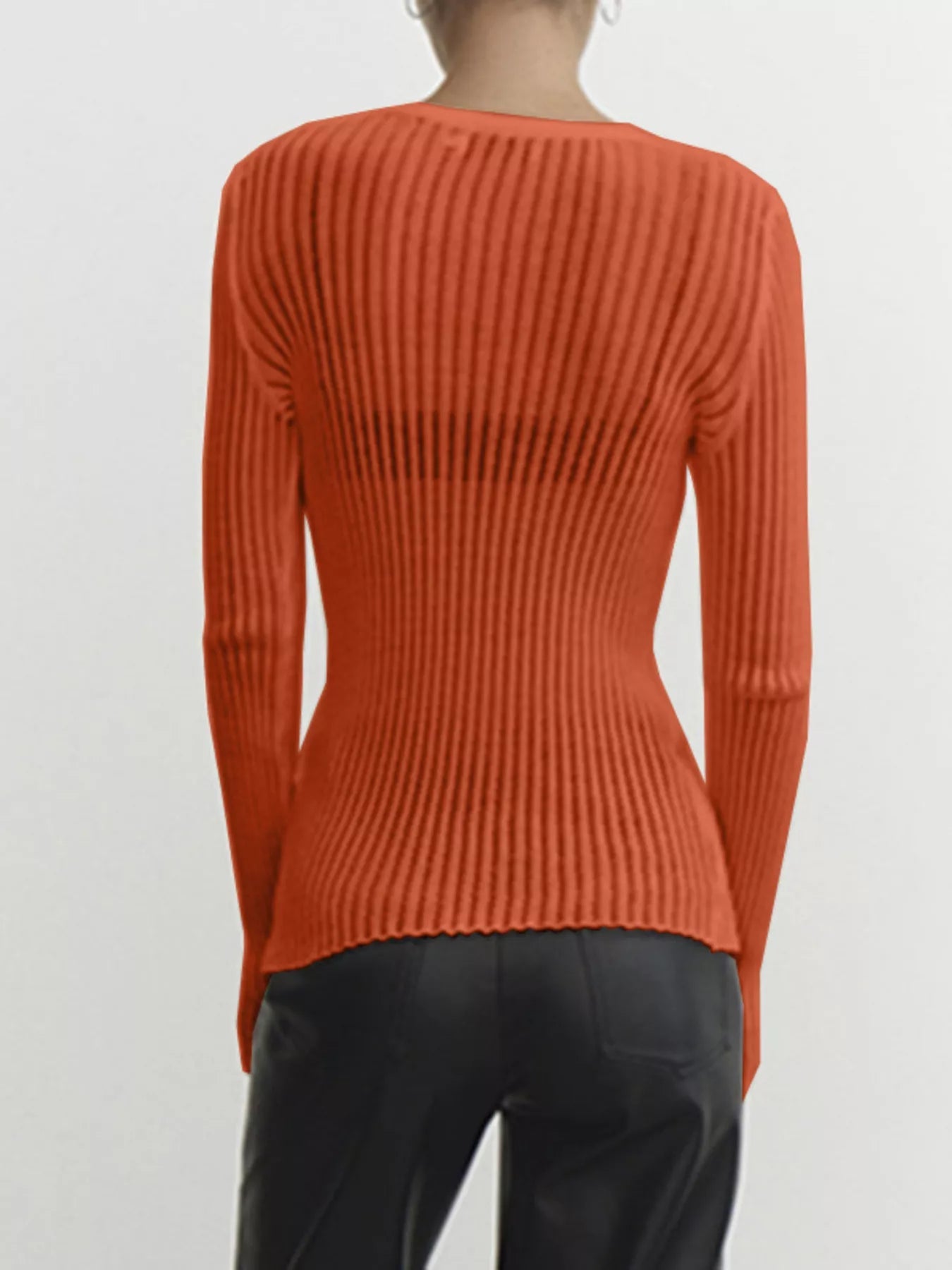 Ribbed Knit Long Sleeve Top - Lara Moda