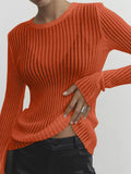 Ribbed Knit Long Sleeve Top - Lara Moda