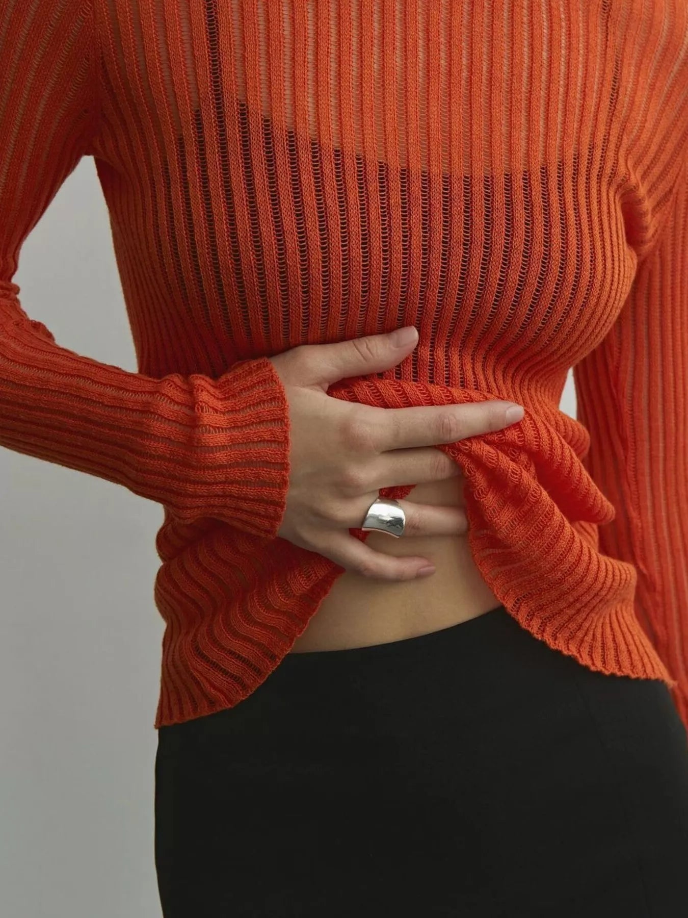 Ribbed Knit Long Sleeve Top - Lara Moda