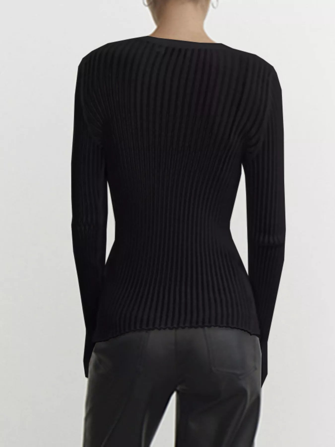 Ribbed Knit Long Sleeve Top - Lara Moda