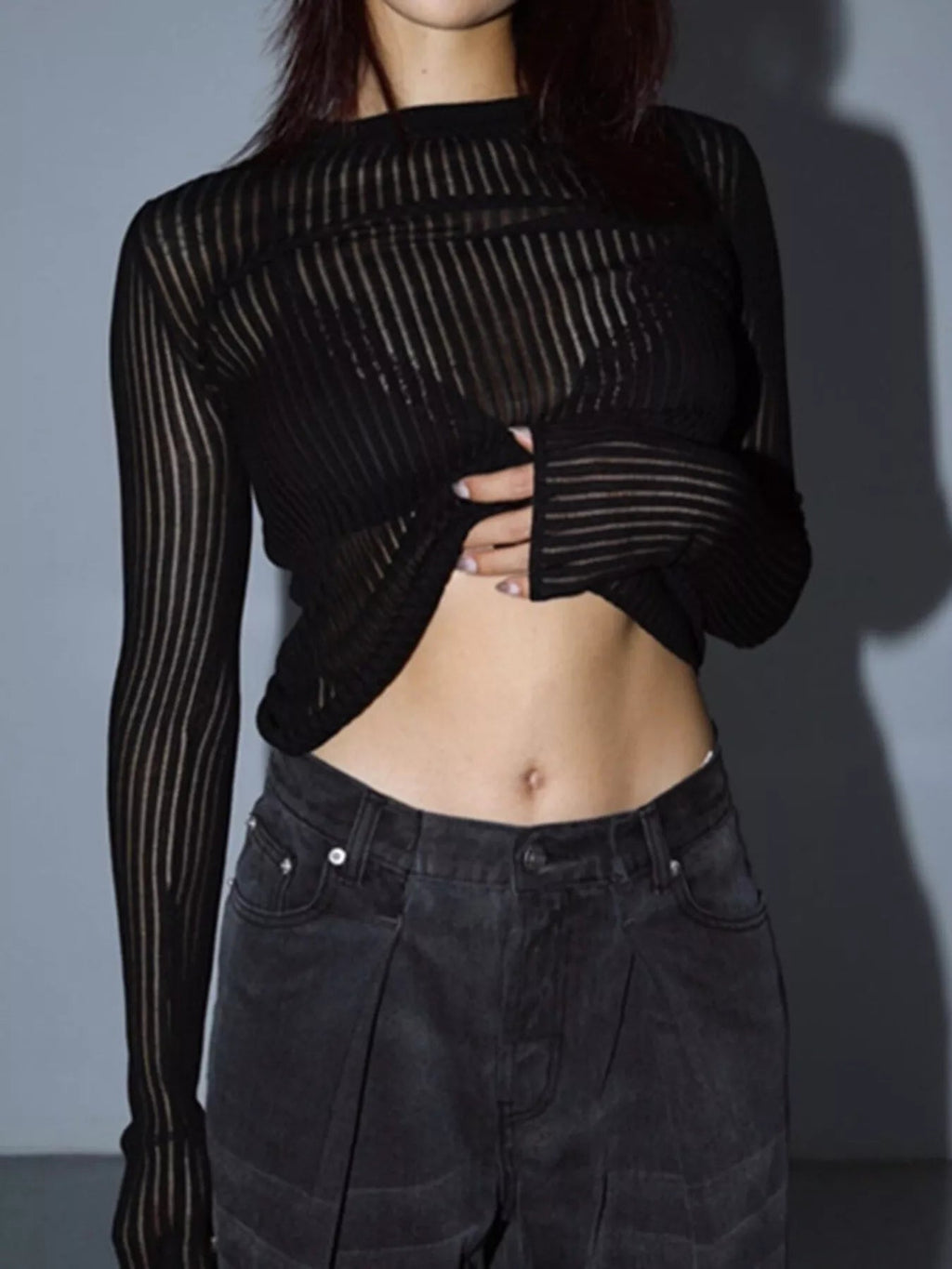 Ribbed Knit Long Sleeve Top - Lara Moda