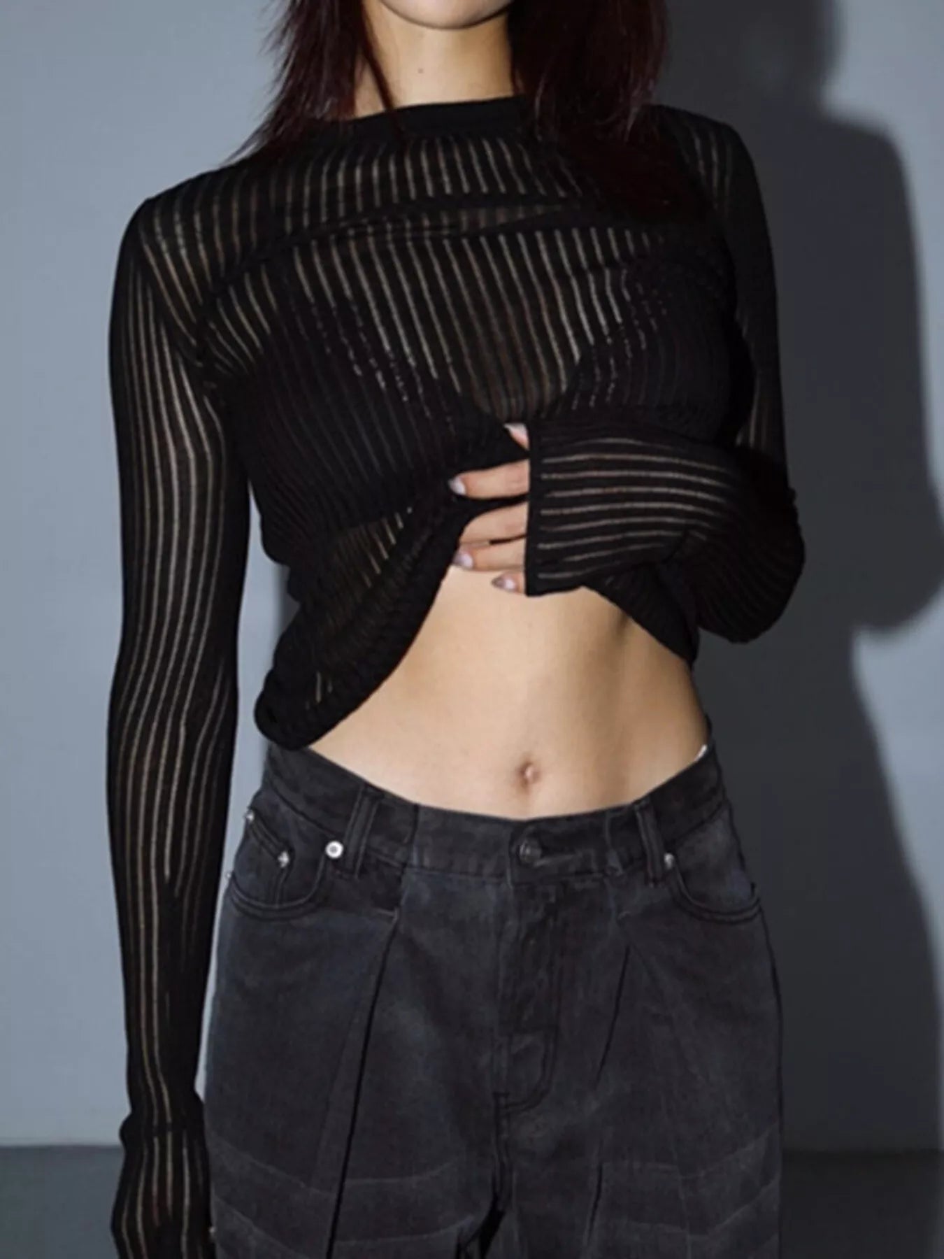 Ribbed Knit Long Sleeve Top - Lara Moda