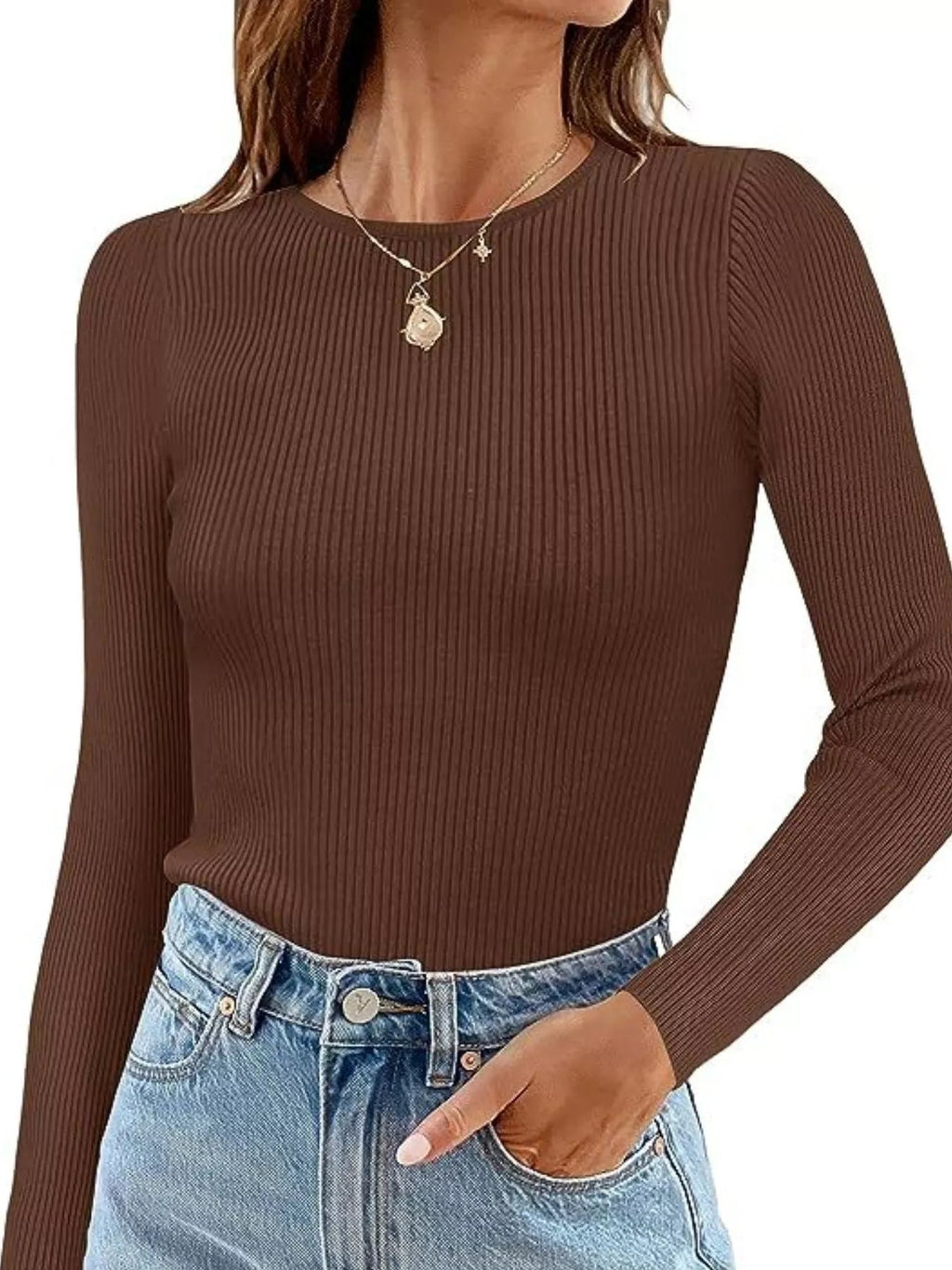 Ribbed Knit Slim Fit Long Sleeve T-Shirt - Lara Moda