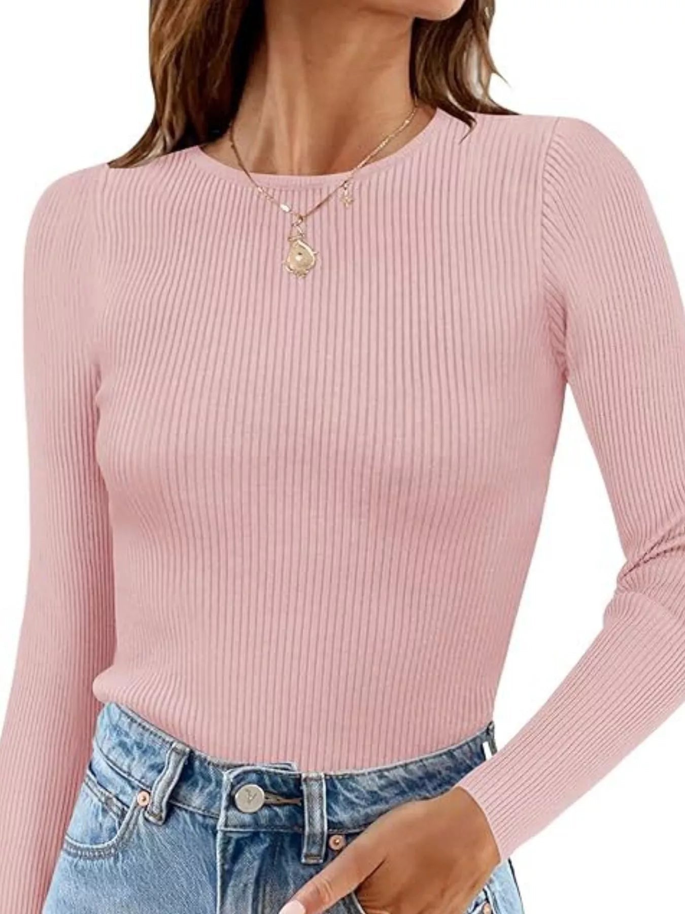 Ribbed Knit Slim Fit Long Sleeve T-Shirt - Lara Moda