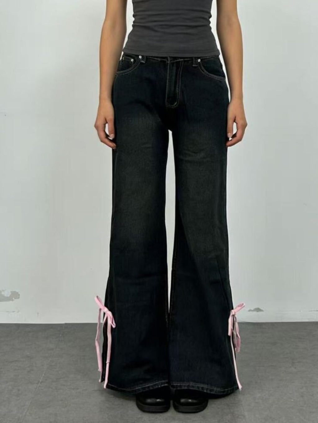 Ribbon Detail Flare Jeans - Lara Moda