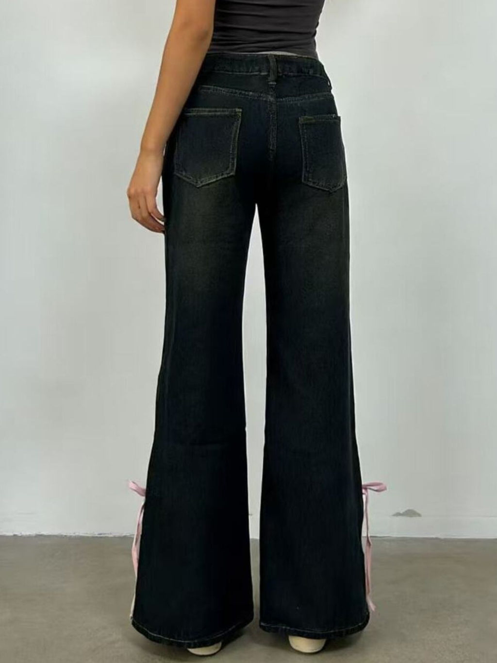 Ribbon Detail Flare Jeans - Lara Moda