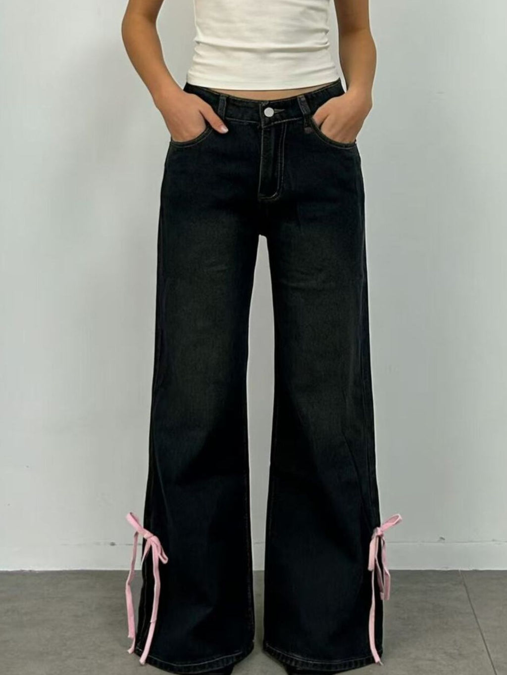 Ribbon Detail Flare Jeans - Lara Moda