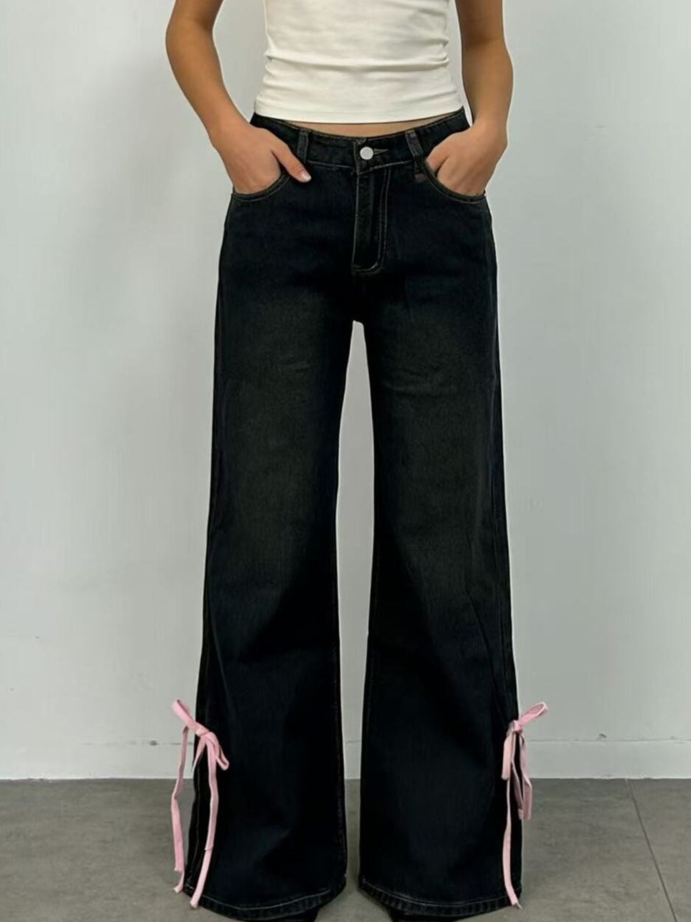 Ribbon Detail Flare Jeans - Lara Moda