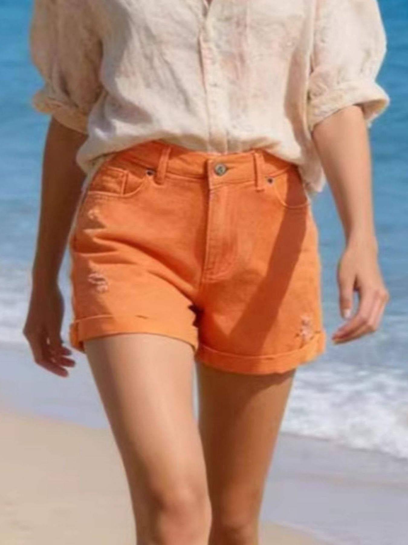 Ripped High-Waisted Denim Shorts - Lara Moda