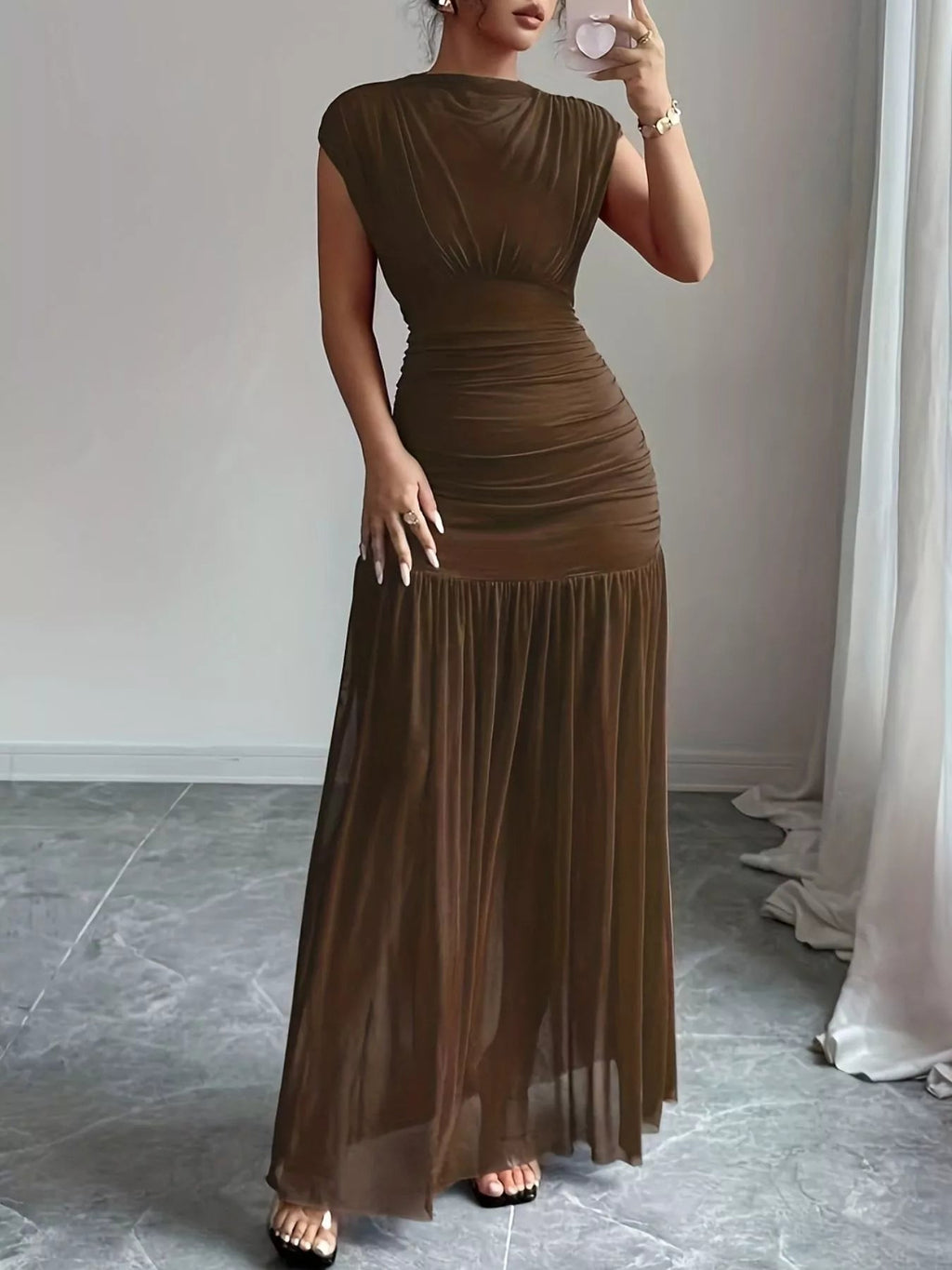 Ruched Bodycon Maxi Dress - Lara Moda