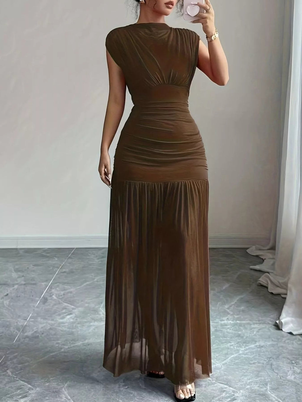 Ruched Bodycon Maxi Dress - Lara Moda