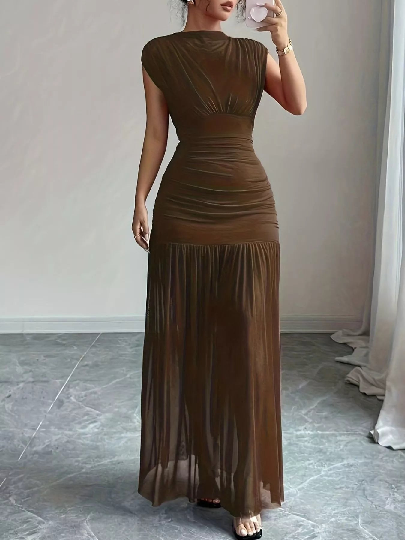 Ruched Bodycon Maxi Dress - Lara Moda