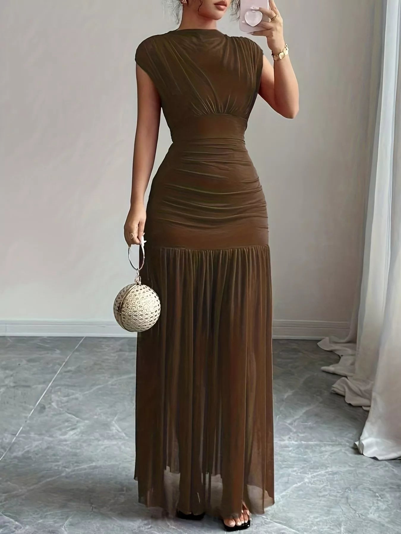 Ruched Bodycon Maxi Dress - Lara Moda