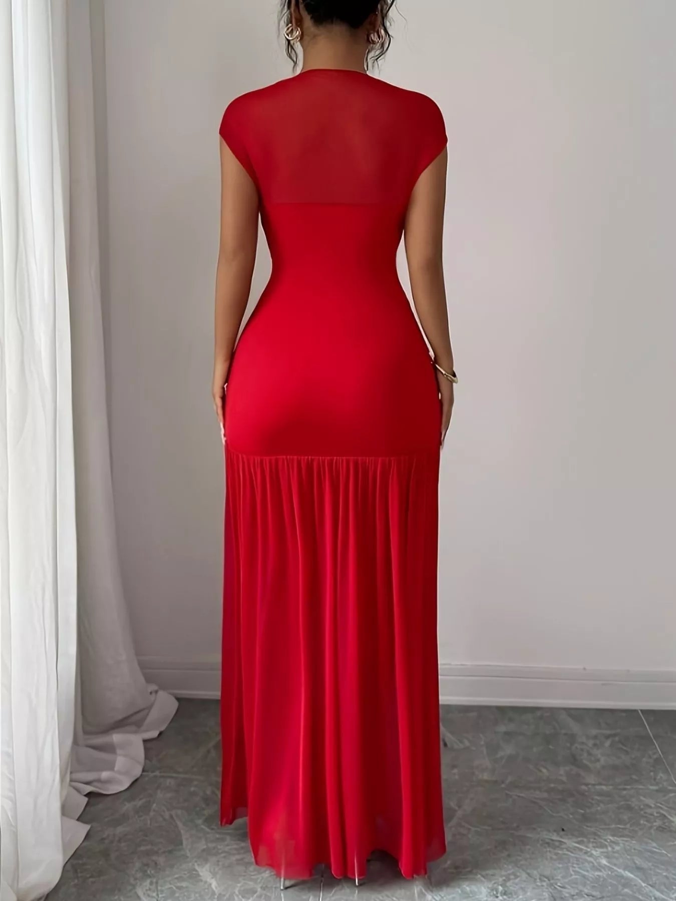 Ruched Cap Sleeve Maxi Dress - Lara Moda