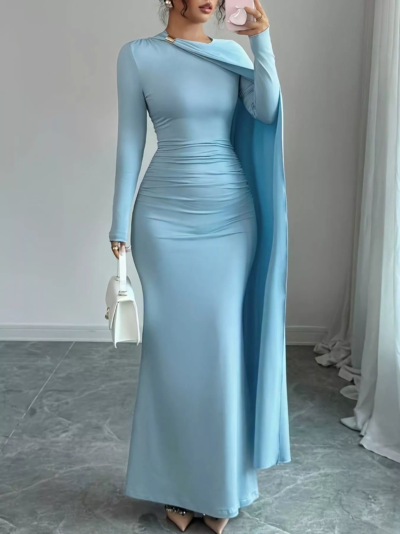 Ruched Long Sleeve Maxi Dress - Lara Moda