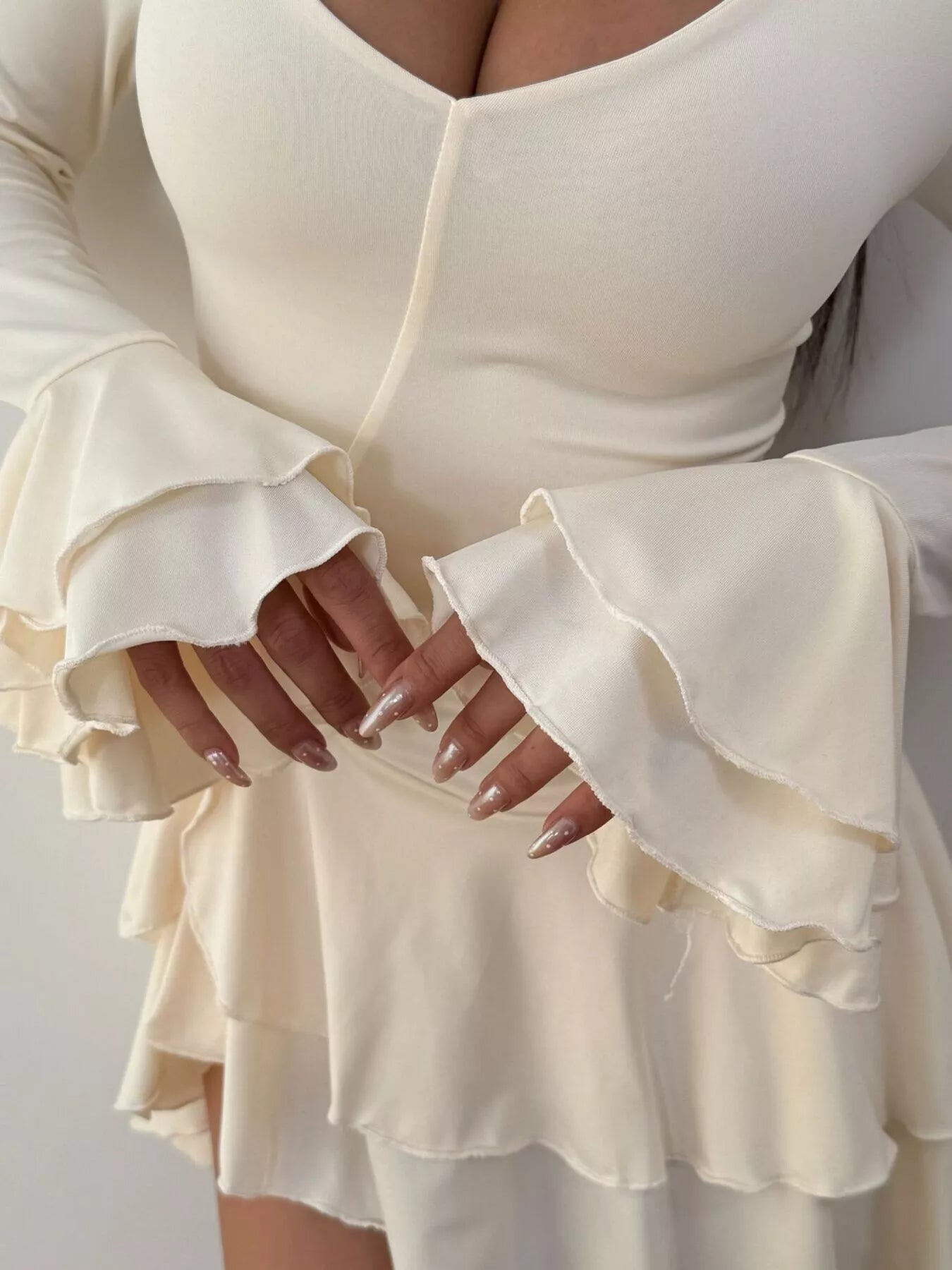 Ruffle Hem Flounce Sleeve Mini Dress - Lara Moda