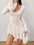 Ruffle Hem Flounce Sleeve Mini Dress - Lara Moda