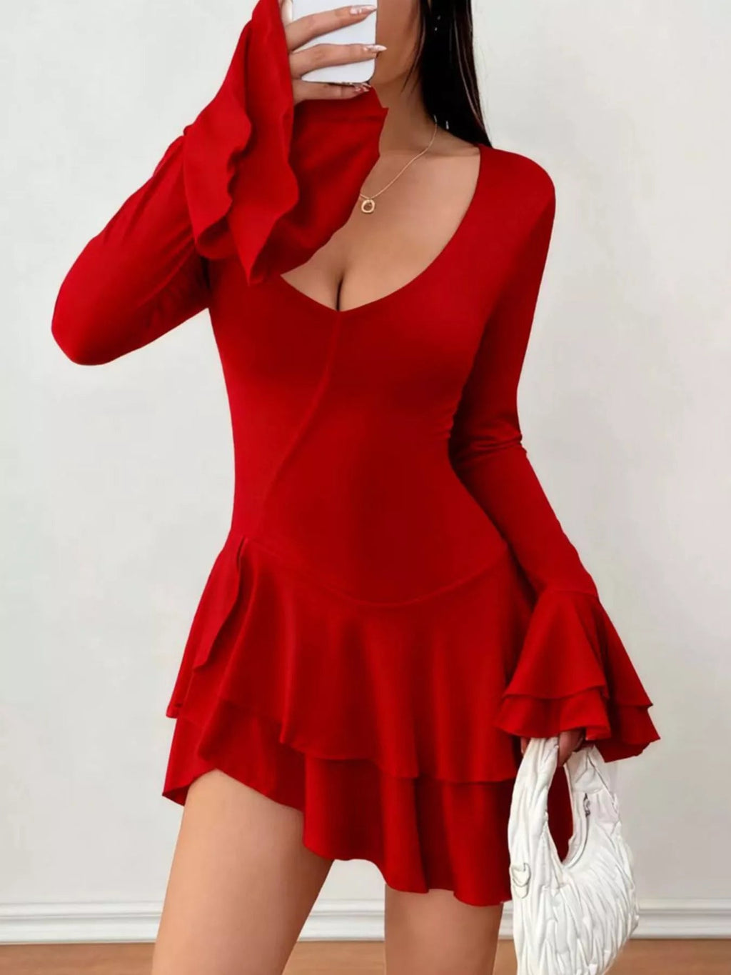 Ruffle Hem Flounce Sleeve Mini Dress - Lara Moda