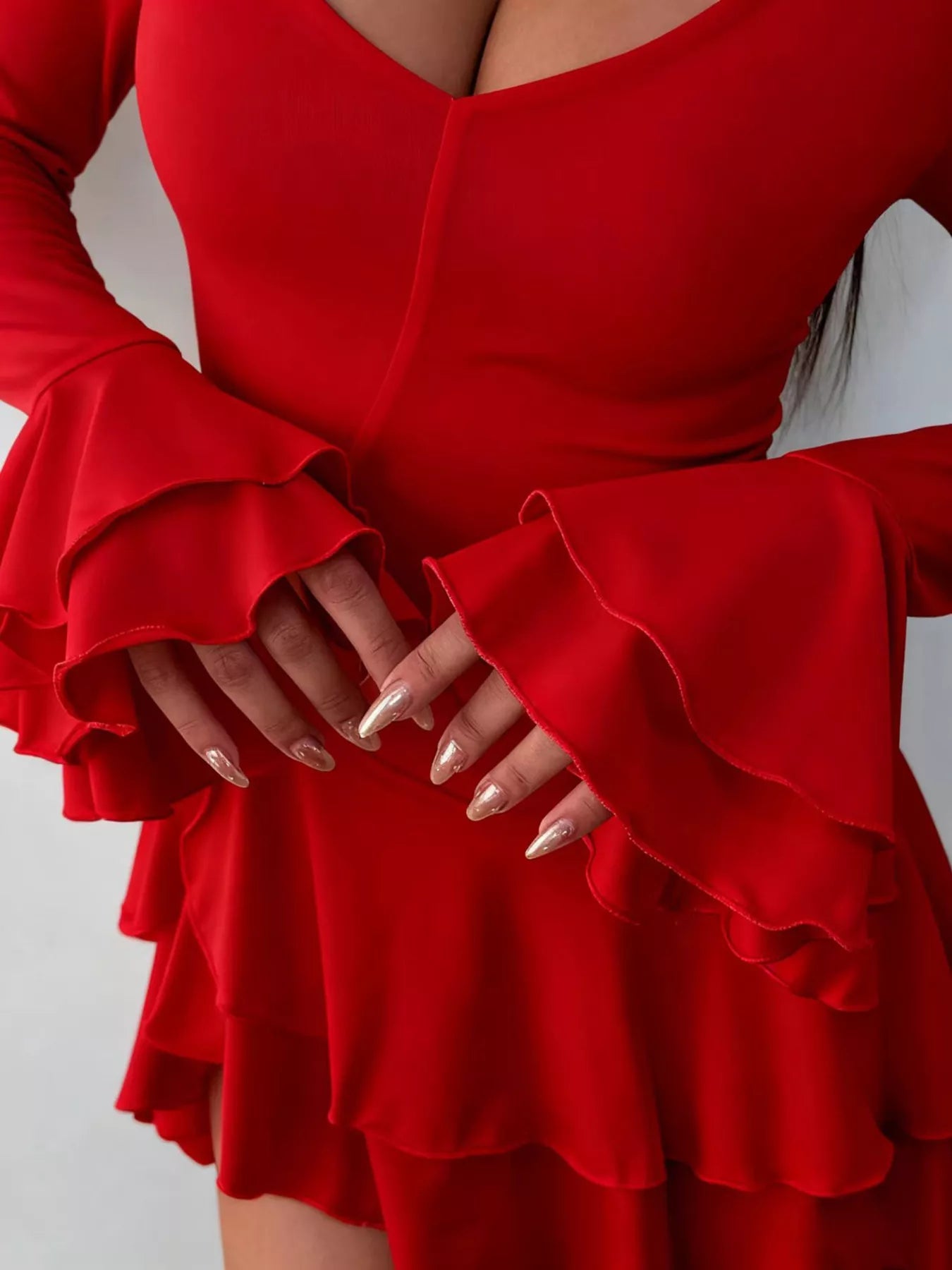 Ruffle Hem Flounce Sleeve Mini Dress - Lara Moda