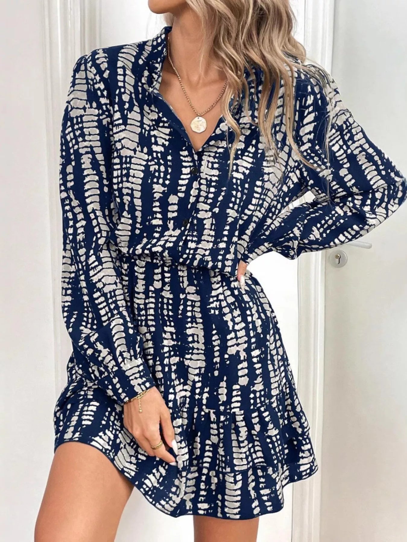 Ruffled Hem Long Sleeve Mini Dress - Lara Moda