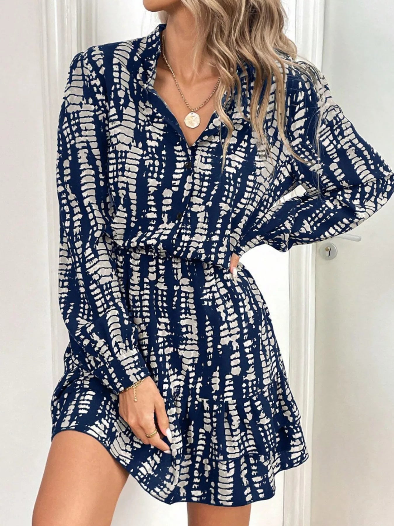 Ruffled Hem Long Sleeve Mini Dress - Lara Moda