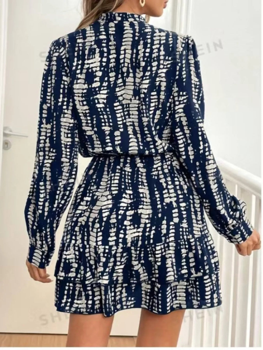 Ruffled Hem Long Sleeve Mini Dress - Lara Moda