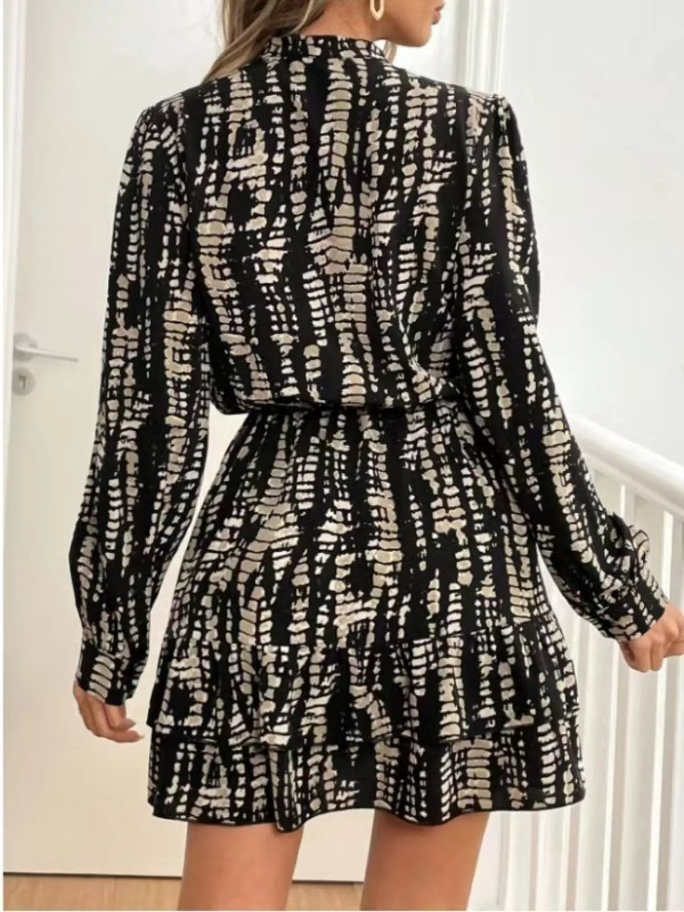 Ruffled Hem Long Sleeve Mini Dress - Lara Moda